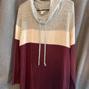 maroon, grey and cream sweater